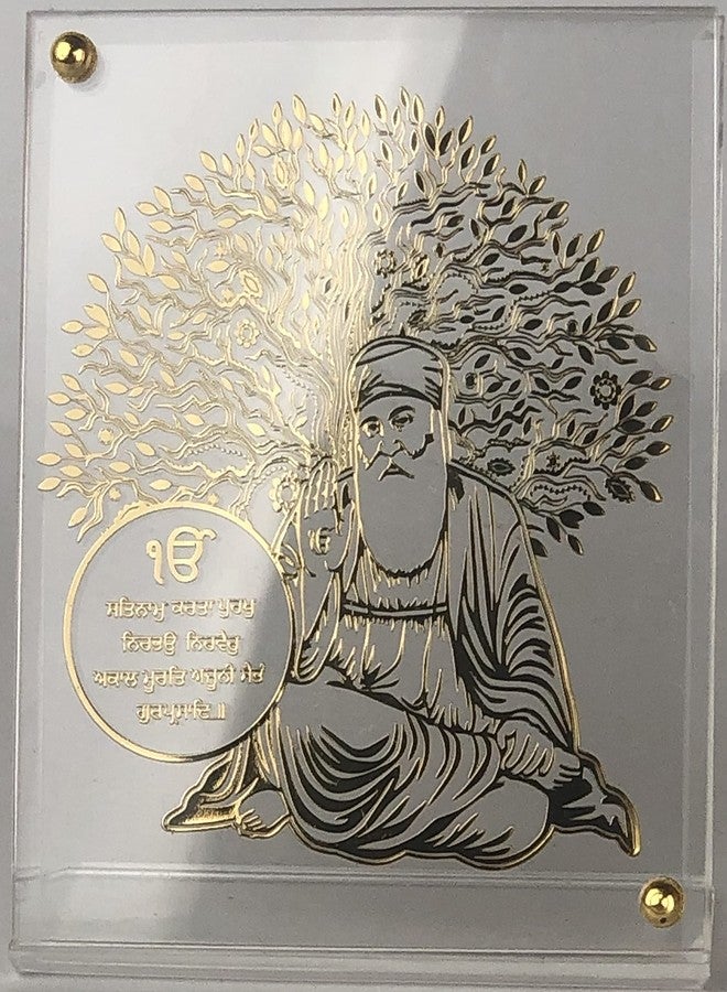 shree kreations Gold Plated Tree of Life Gurunanak Ji's Frames Showpiece on Acrylic Stand for Car Dashboard, Home, Office Table. 9.5 cm X 7.5 cm, Rectangular, Tabletop - Image 4